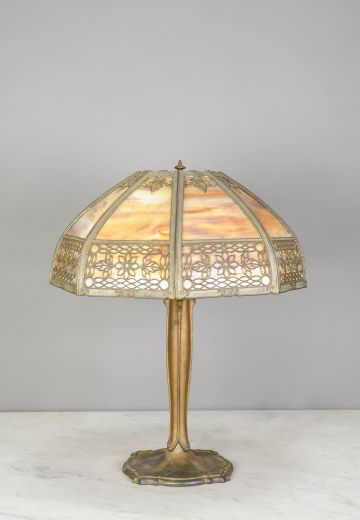 Brass Table Lamp w/Tiffany Glass Shade