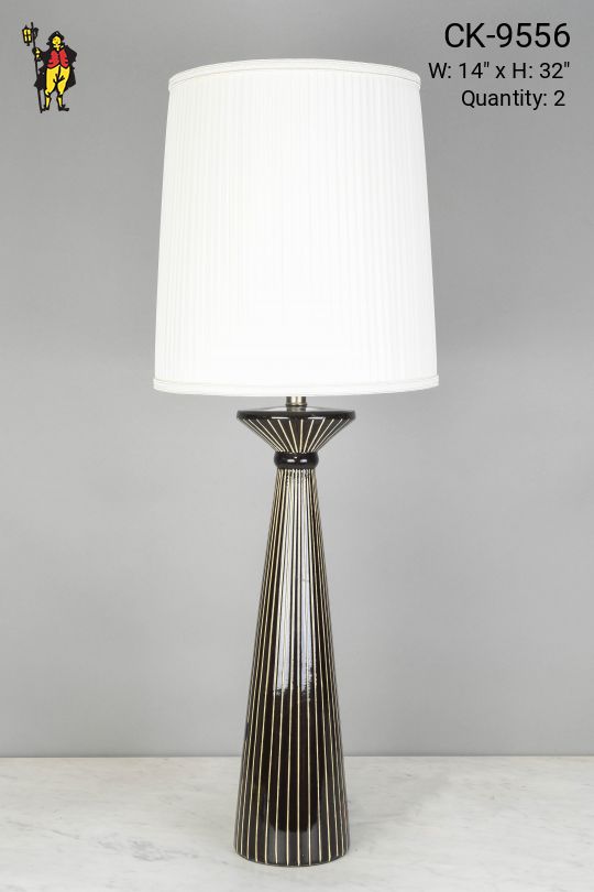 Black & Pin Striped Ceramic Table Lamp