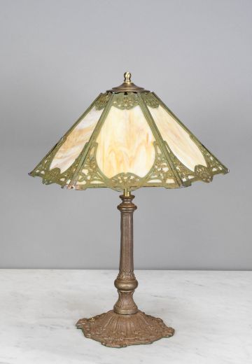 Brass Table Lamp w/Art Glass Shade