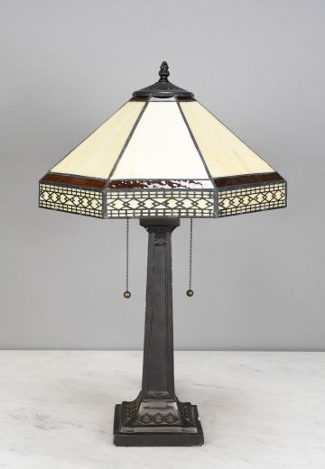Bronze Table Lamp w/Art Glass Shade