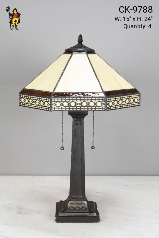 Bronze Table Lamp w/Art Glass Shade