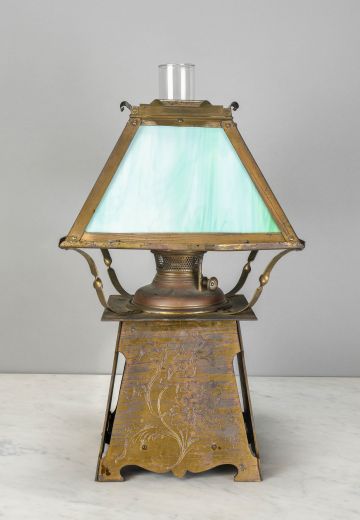 Authentic Brass Slag Glass Oil Lamp