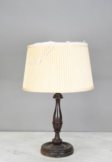 Wooden Table Lamp w/Ripped Shade