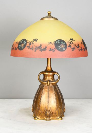 Handel Brass Table Lamp w/Art Glass Shade
