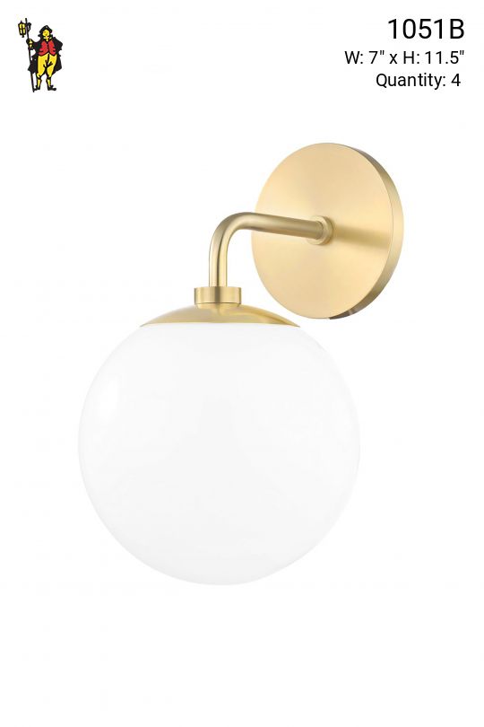 Brass One Light Wall Sconce w/Glass Globe