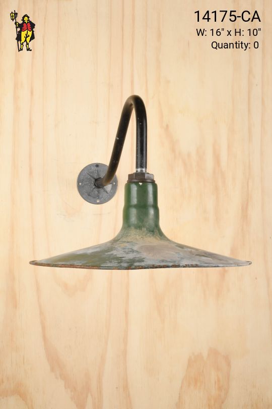 16" Distressed Green "Saucer" Porcelain Enamel Wall Mounted RLM w/Curved Arm