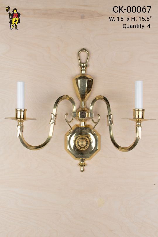 Two Candle Polished Brass Traditional Wall Sconce