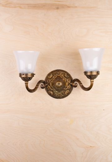 Two Light Bronze Wall Sconce With Frosted Shades