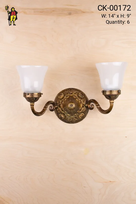 Two Light Bronze Wall Sconce With Frosted Shades