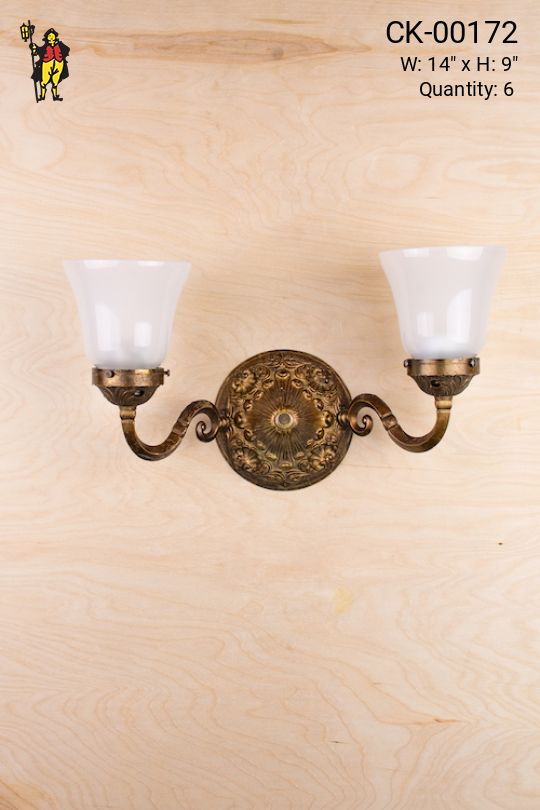 Two Light Bronze Wall Sconce With Frosted Shades