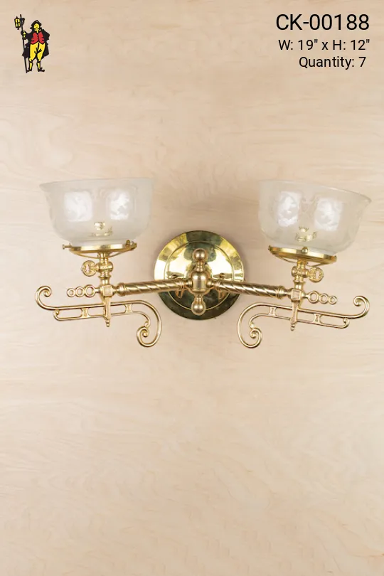 Two Light Oil Style Electrified Wall Sconce w/Etched Glass Shades