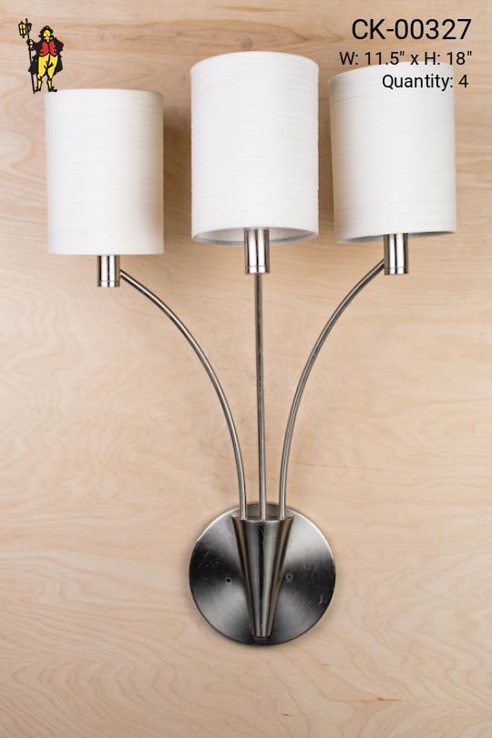 Three Candle Tall Curved Arm Wall Sconce With Shades