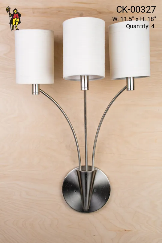 Three Candle Tall Curved Arm Wall Sconce With Shades