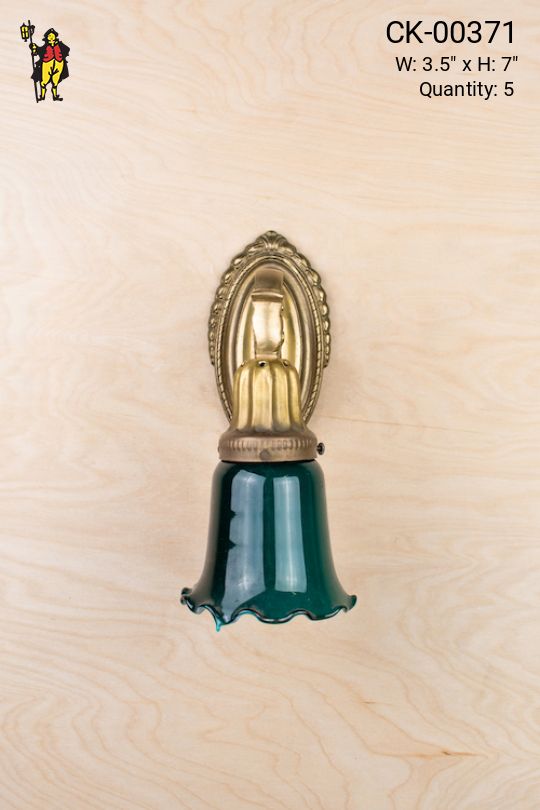Single Light Brass Wall Sconce With Green Glass Shade