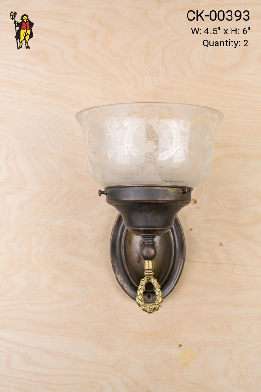 Gas Style Bronze Wall Sconce With Etched Glass Shade