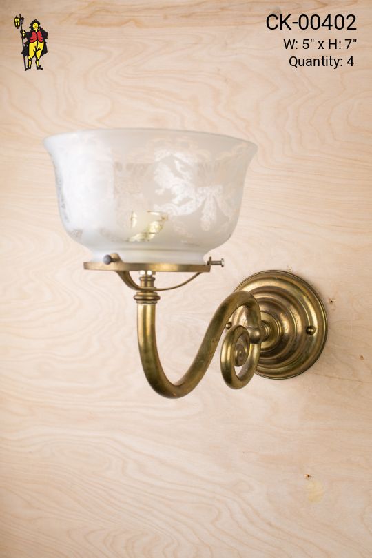 Gas Style Brass Wall Sconce With Etched Glass Shade