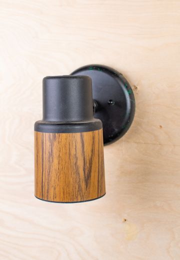 Wood & Black Spotlight Wall Sconce