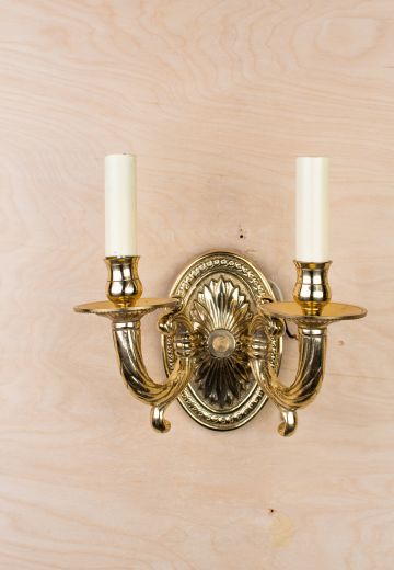 Two Arm Candle Polished Brass Wall Sconce