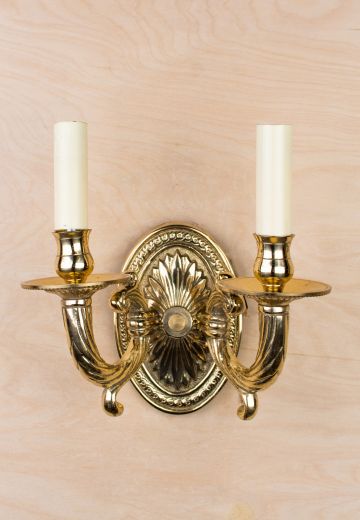 Two Arm Candle Polished Brass Wall Sconce