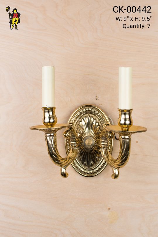Two Arm Candle Polished Brass Wall Sconce