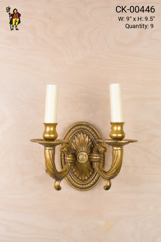 Two Arm Candle Antique Brass Wall Sconce