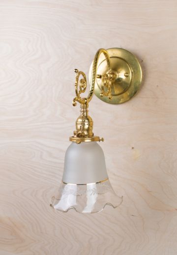 Curved Arm One Light Polished Brass Wall Sconce With Mixed Shade