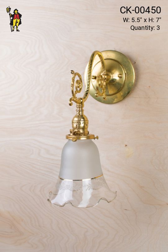 Curved Arm One Light Polished Brass Wall Sconce With Mixed Shade
