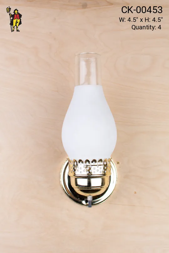 Gas Style Single Light Nickel Chimney Style Wall Sconce & Frosted Shade