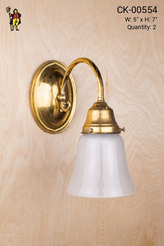 Curved Arm Polished Brass Wall Sconce With Frosted Glass Shade