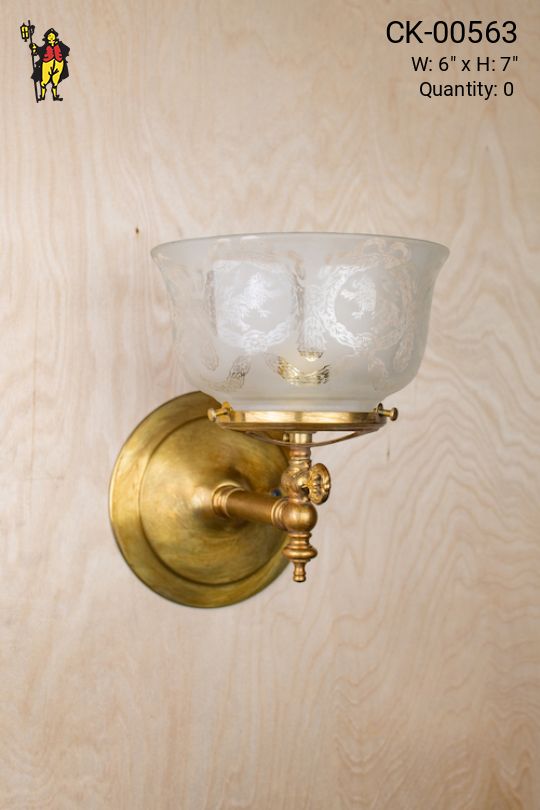 Gas Style Straight Arm One Light Wall Sconce With Etched Glass Shade