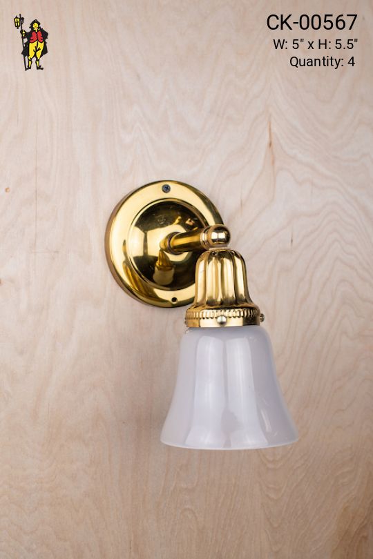 One Light Straight Arm Polished Brass Wall Sconce With Frosted Glass Shade