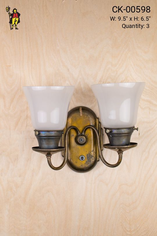 Two Light Curve Arm Antique Wall Scone With Frosted Glass Shades
