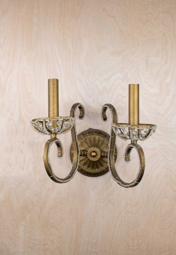 Two Candle Bronze & Crystal Wall Sconce