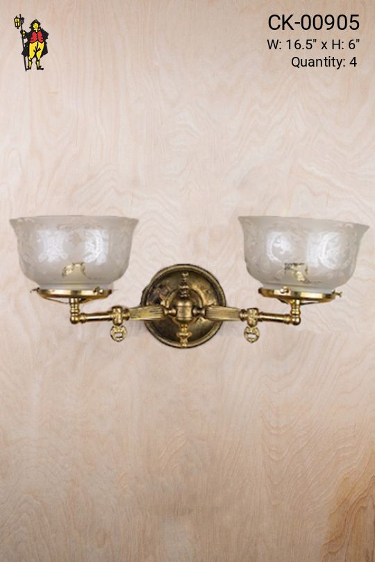 Oil Style Two Arm Wall Sconce w/Etched Glass Shades