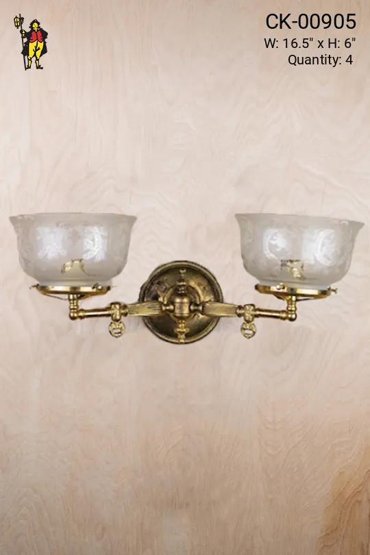 Oil Style Two Arm Wall Sconce w/Etched Glass Shades