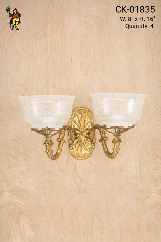 Two Light Polished Brass Shaded Wall Sconce