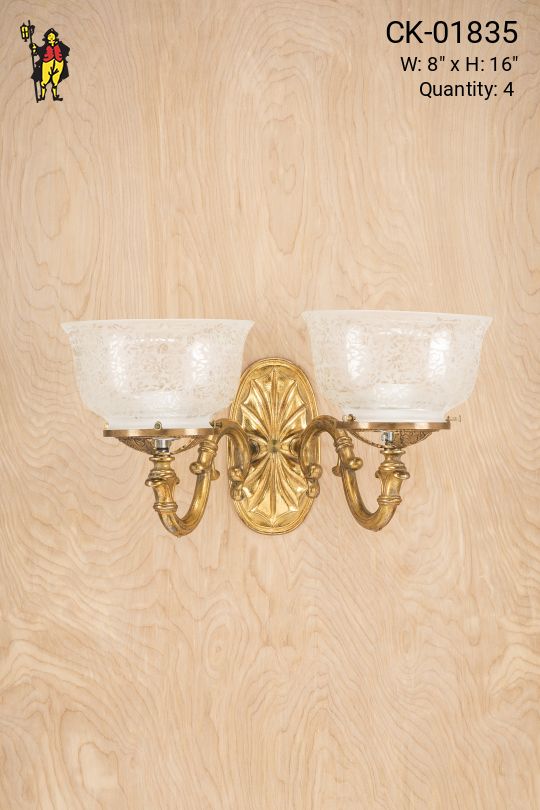 Two Light Polished Brass Shaded Wall Sconce