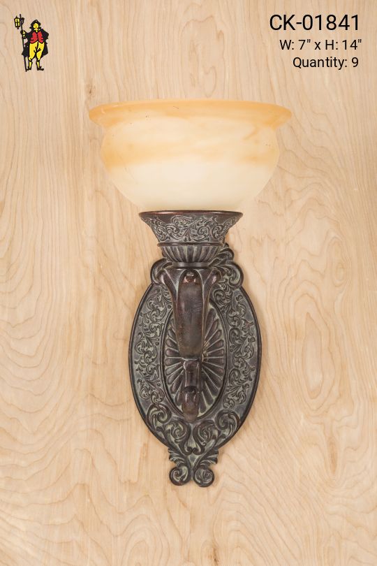 One Light Dark Bronze Wall Sconce w/Alabaster Shade