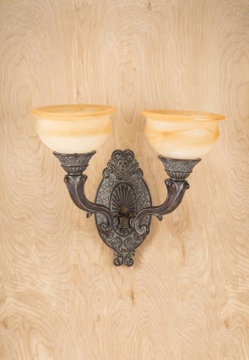 Two Light Dark Bronze Wall Sconce w/Alabaster Shade