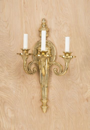 Three Light Polished Brass Wall Sconce