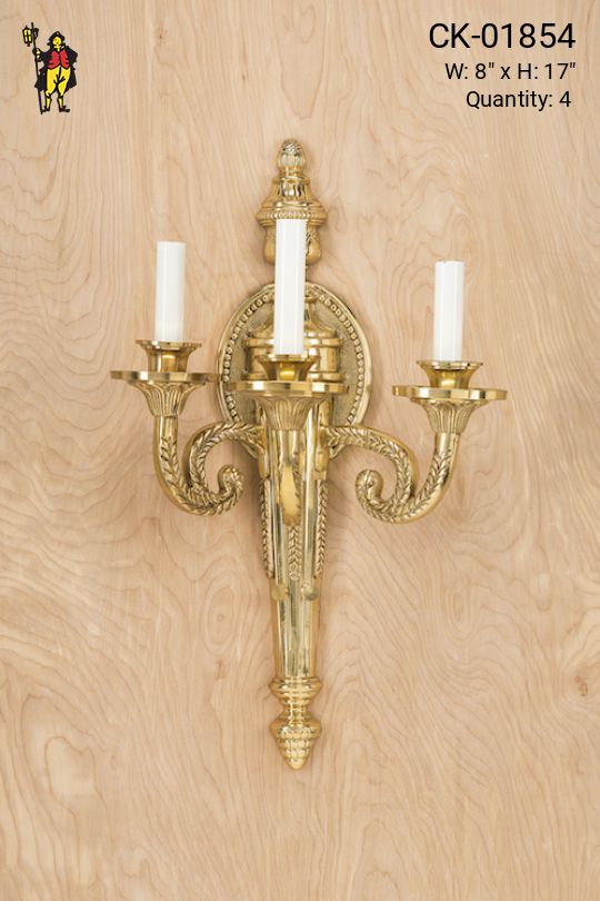 Three Light Polished Brass Wall Sconce