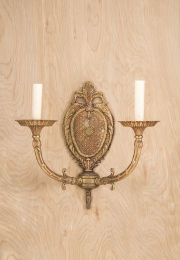 Two Candle Antique Brass Wall Sconce