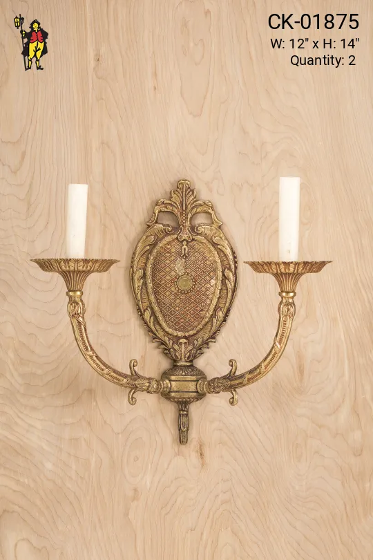 Two Candle Antique Brass Wall Sconce