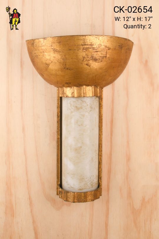 Brass Bowl Sconce w/Frosted Glass Stem Shade