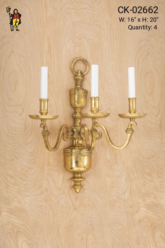 Brass Three Candle Wall Sconce