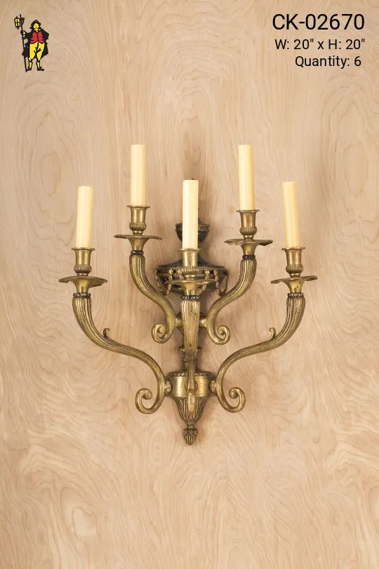 Brass Five Candle Wall Sconce