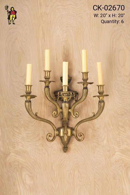 Brass Five Candle Wall Sconce