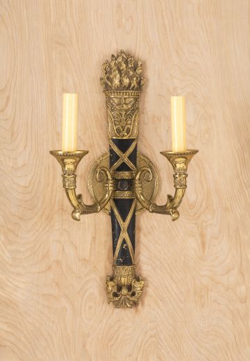 Two Candle Black & Brass Wall Sconce