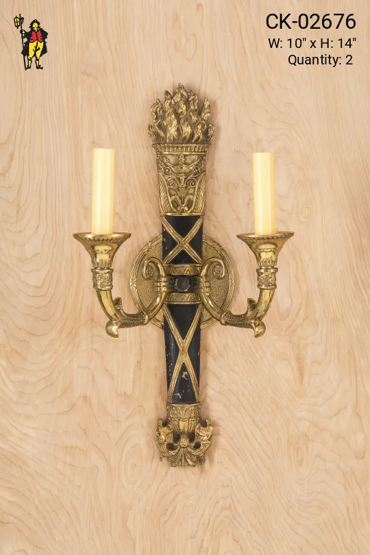 Two Candle Black & Brass Wall Sconce