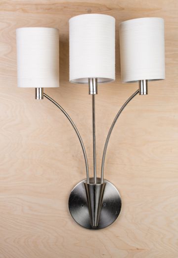 Three Candle Tall Curved Arm Wall Sconce With Shades